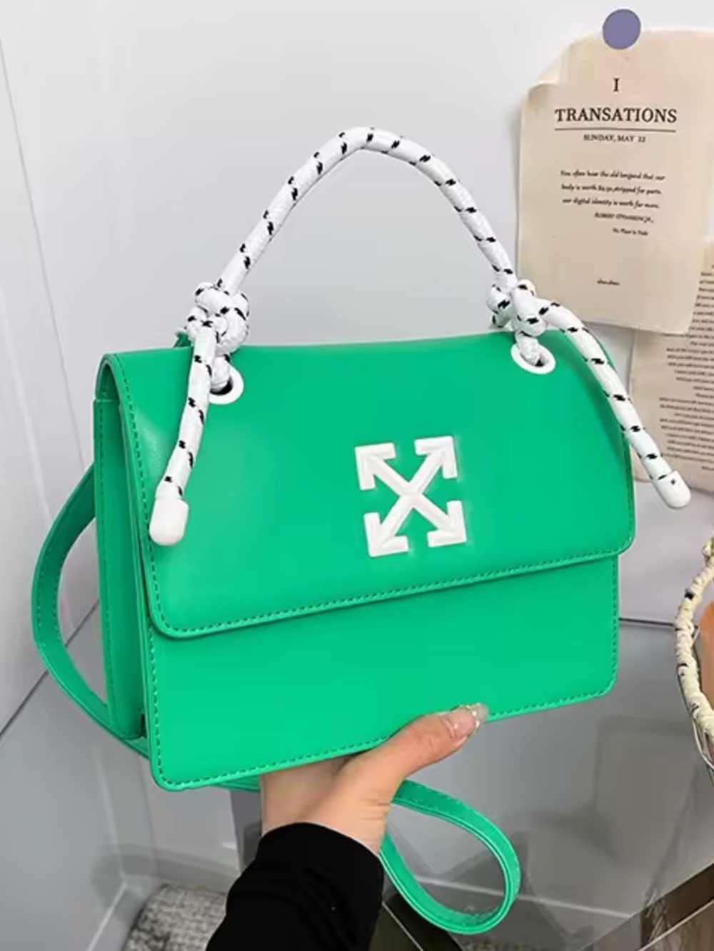 Kohl's Bright Green Women's Shoulder Bag with White Rope Handle